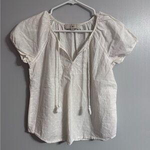 LOFT White Textured Blouse with Tassel Ties Size XS